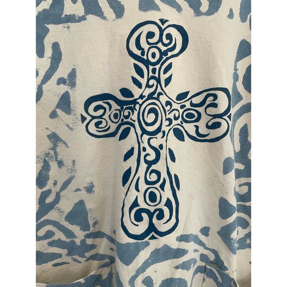 Handmade Scroll Blue Cross Dyed silk-screen Tunic L/XL - Picture 5 of 8